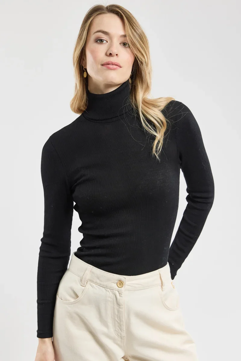 Specialty T-shirt col roulé – laine et soie Long-Lasting