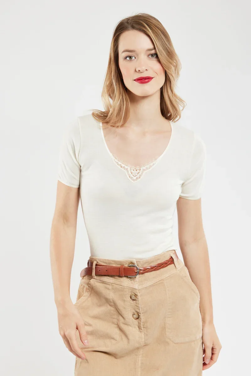 Official T-shirt col dentelle – laine et soie Expertly Made