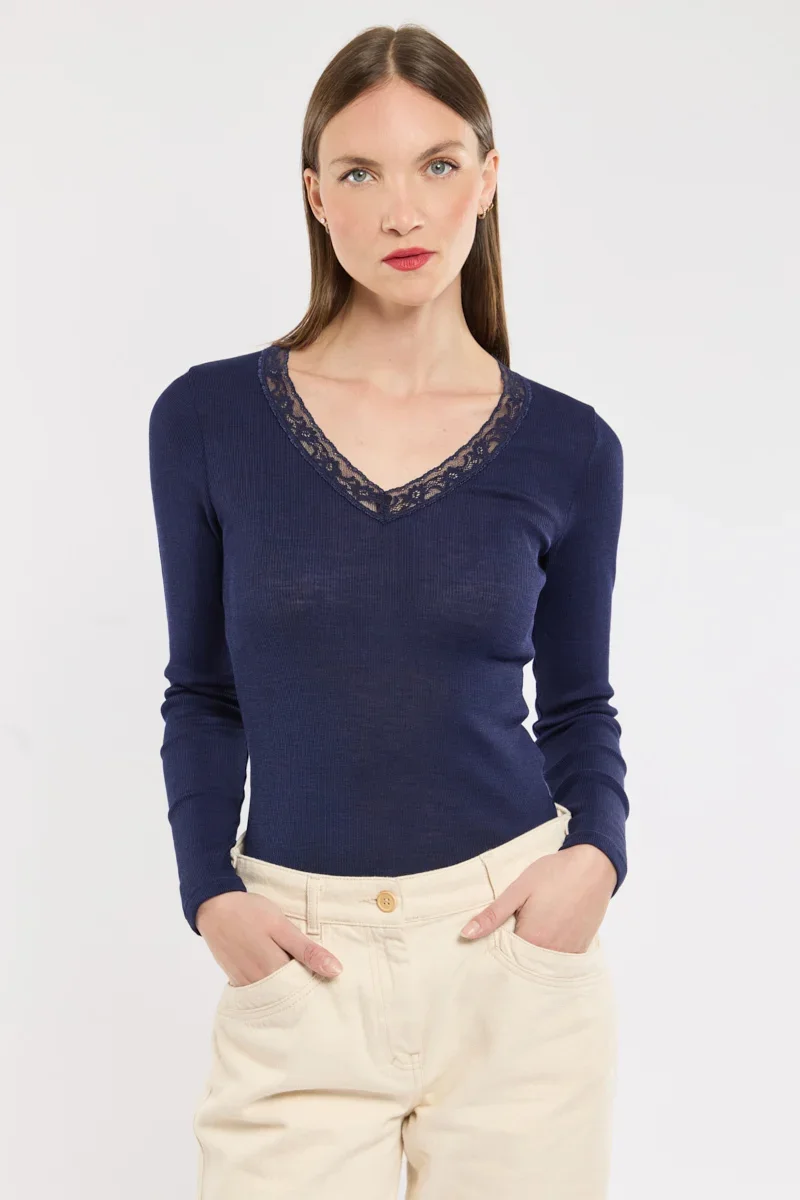 Luxury T-shirt manches longues – laine et soie Smart