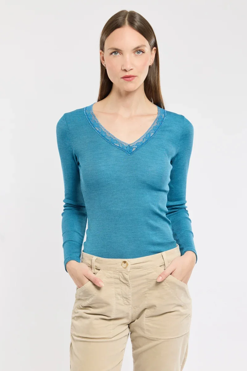 Comfortable T-shirt manches longues – laine et soie Functional