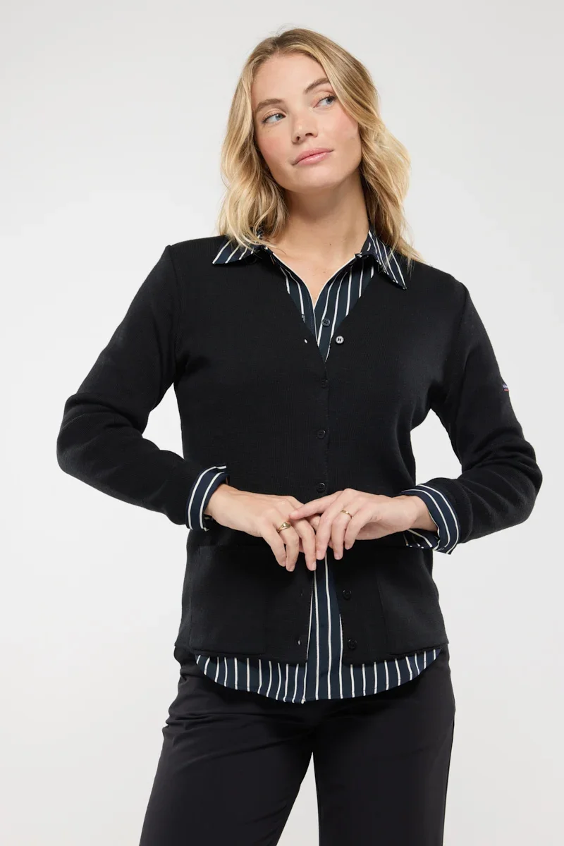Classic Cardigan col V – laine et acrylique Recyclable