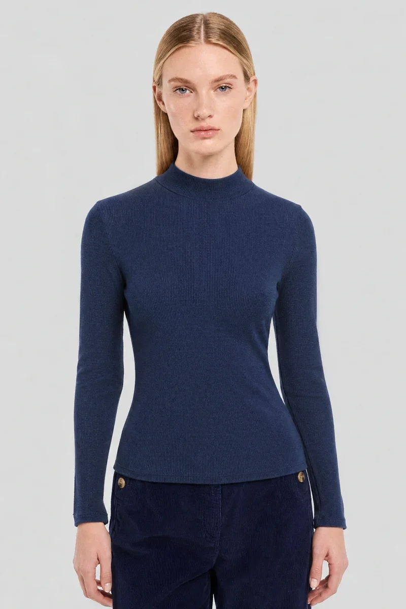 Practical T-shirt col montant – laine et soie Artisan