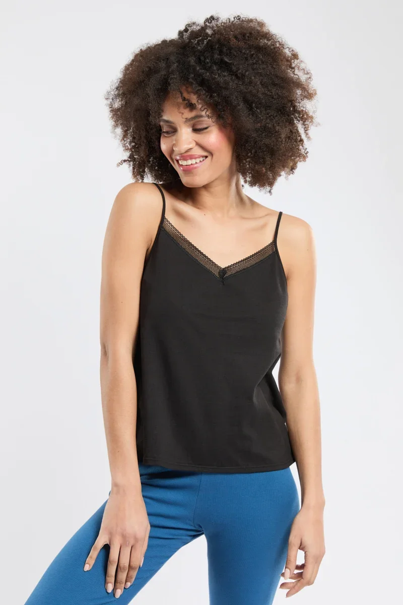 Elite V-neck camisole with lace – light organic cotton Soft