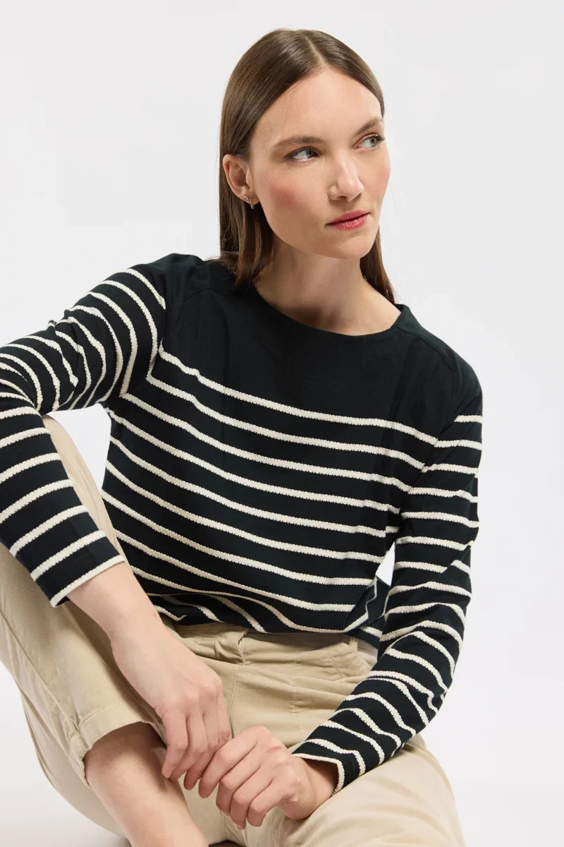 Green Jacquard Breton striped shirt – cotton Soft