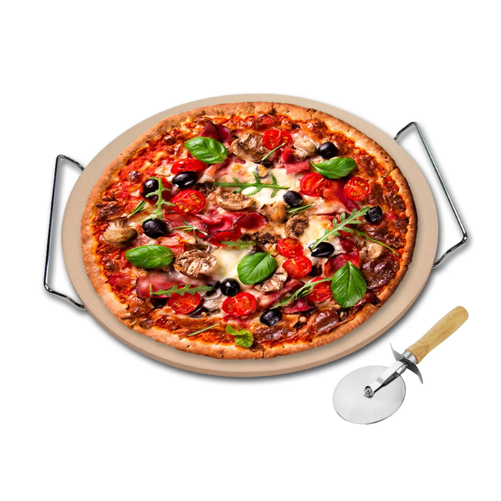Dependable À la Cuisine – 15” Pizza Stone Set with Pizza Cutter Soft