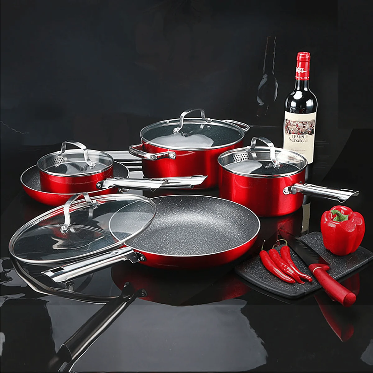 Carefully Designed MASSIMO – 9 Pieces Stainless Steel Cookware Set Elite