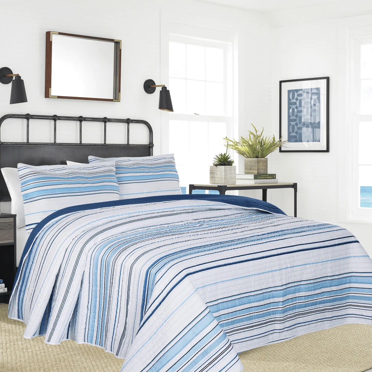 Original Design Coastal – Stripe MF Blue Quilt Set Premium Material