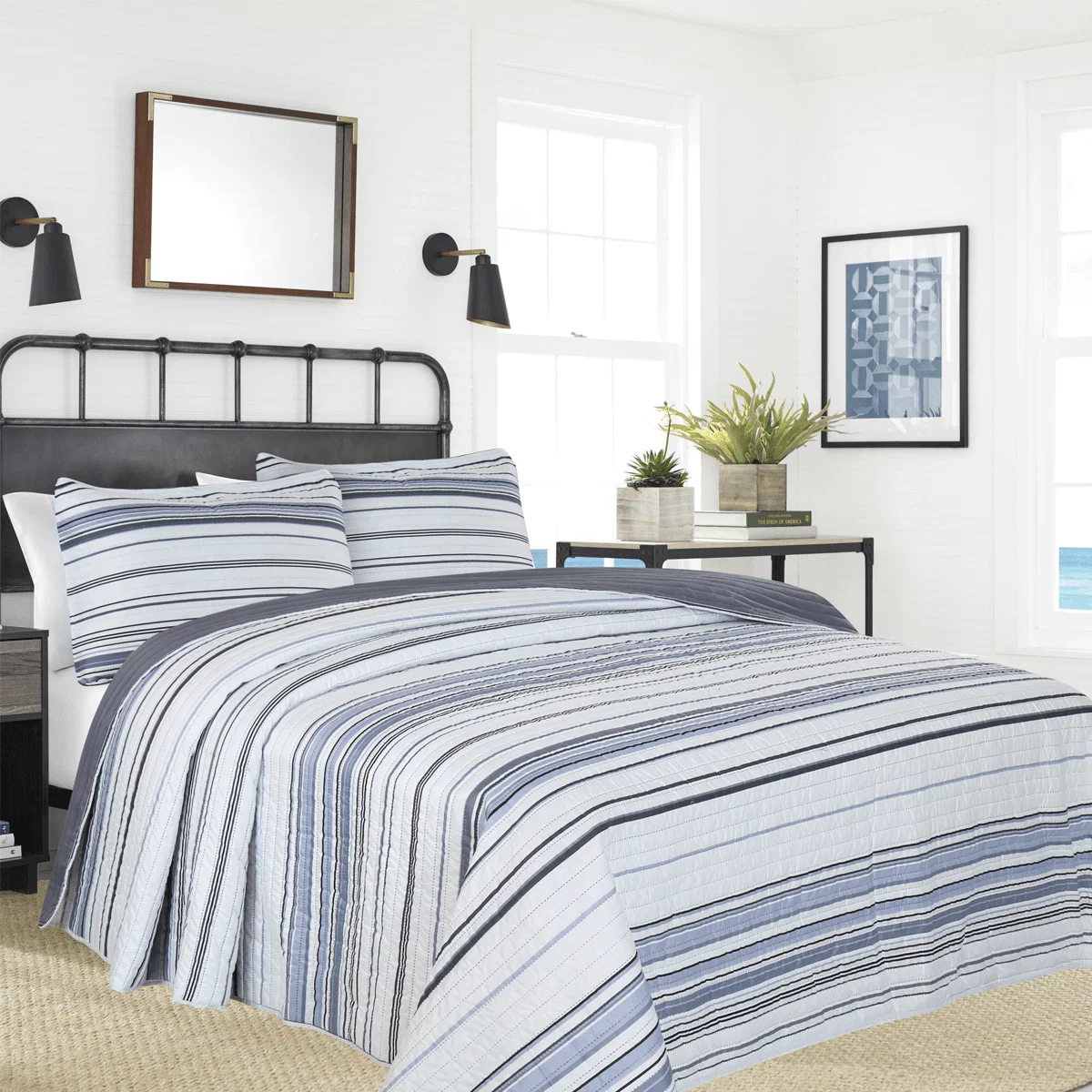 Crafted Coastal – Stripe MF Grey Quilt Set Certified