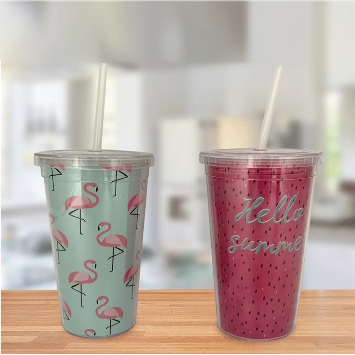 Soft ADRIEN LEWIS – 16 Oz Double Wall W Straw Flamingo Summer Excellent
