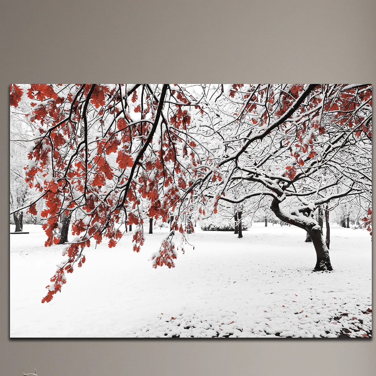 Artisan Printed Canvas 70 x 100 cm Winter Tree with Red Leaves Green