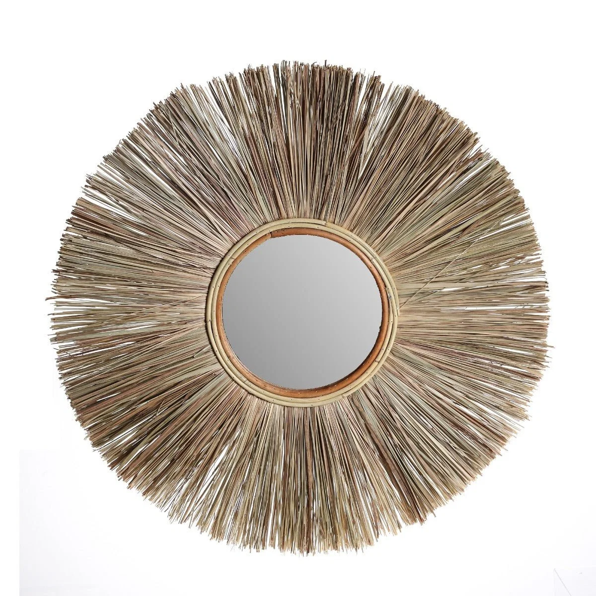 Enhanced Straw Cattail Round Mirror 70cmx70cm Crafted