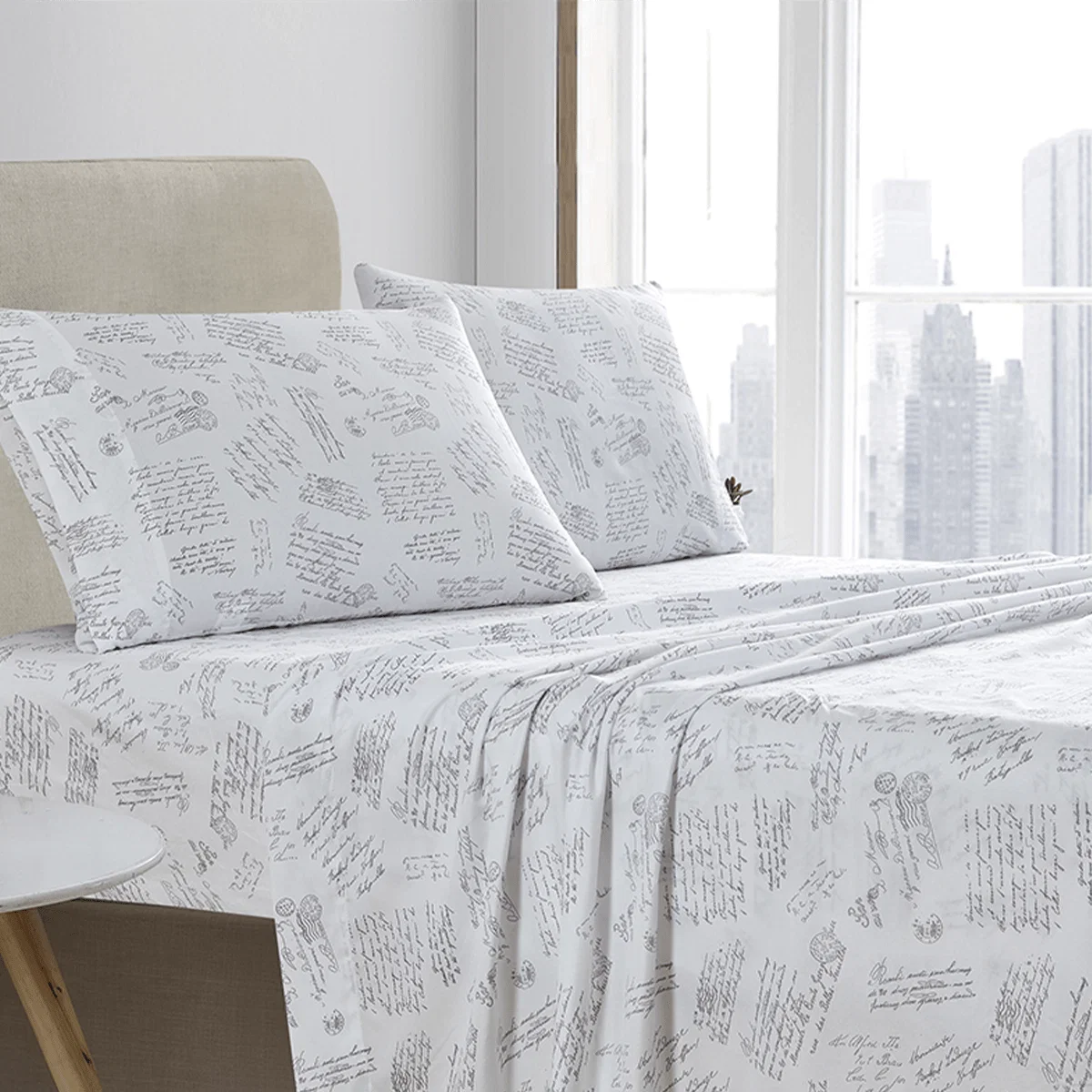 Reliable PARIS MAP Microfiber Sheet Set- White Practical