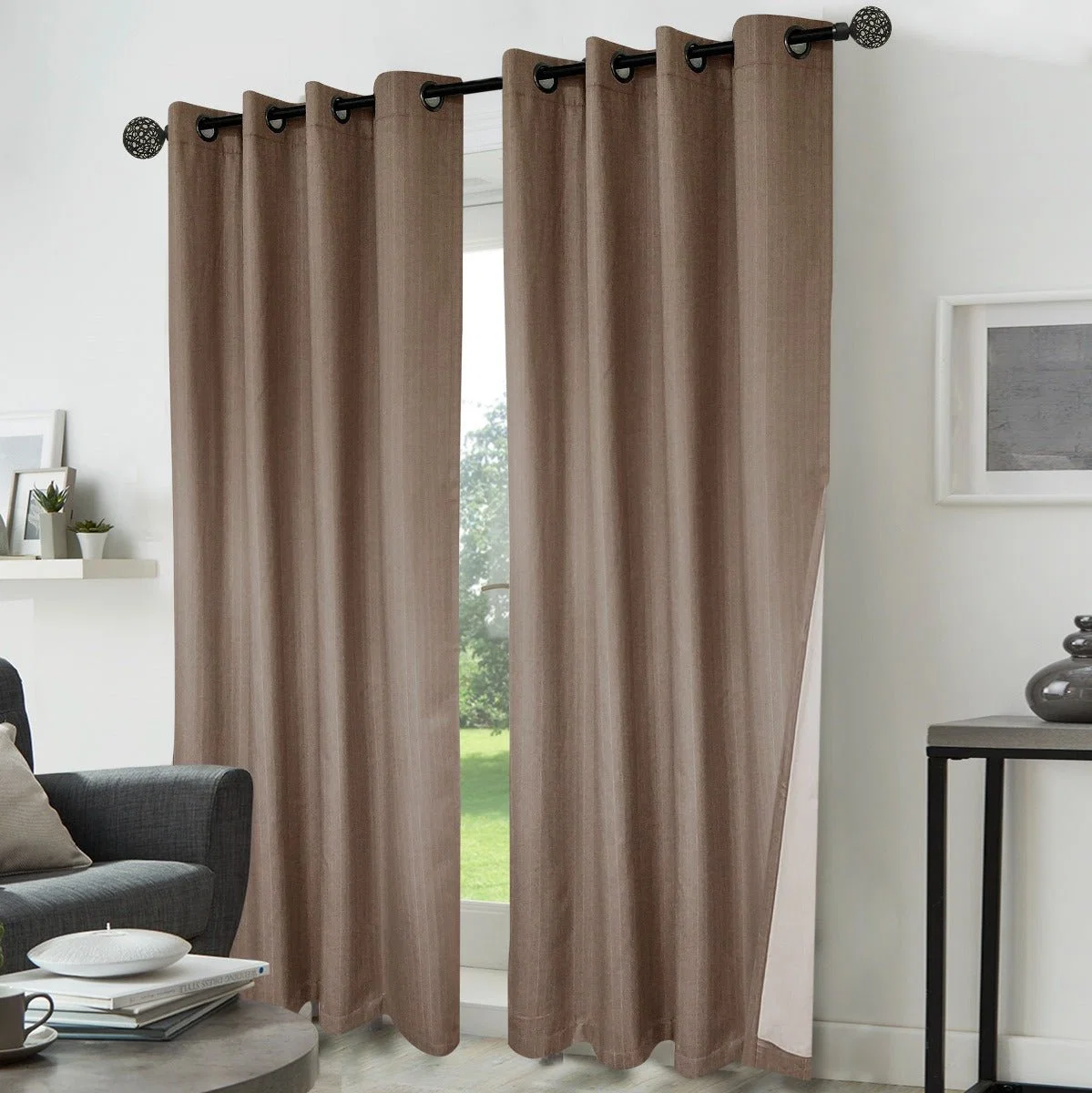 Dependable Laurier 2pk Faux Linen Foamback Grommet Panel Smooth