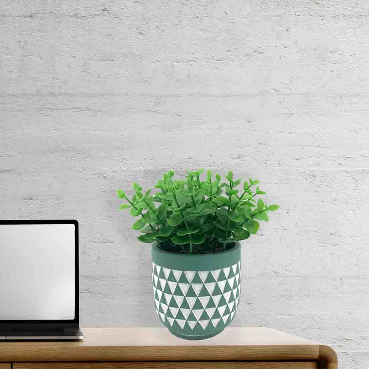 Outstanding LAUREN TAYLOR – Grass in Cement Pot Triangle Teal Comfortable
