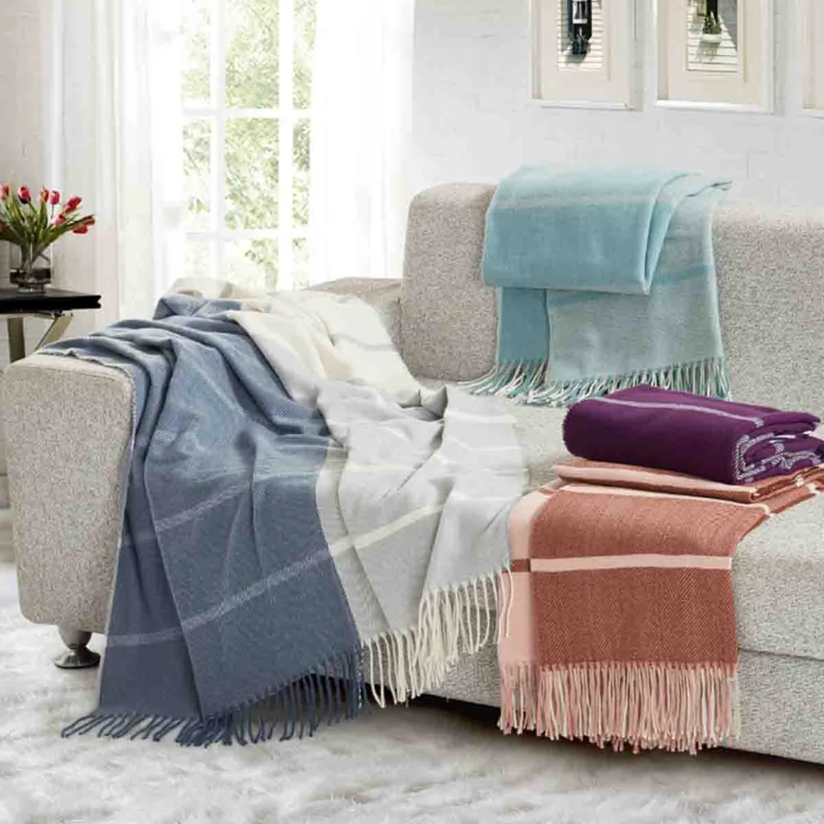 Luxury Laurent Taylor – Gemma Plaid Soft Woven Throw Crafted