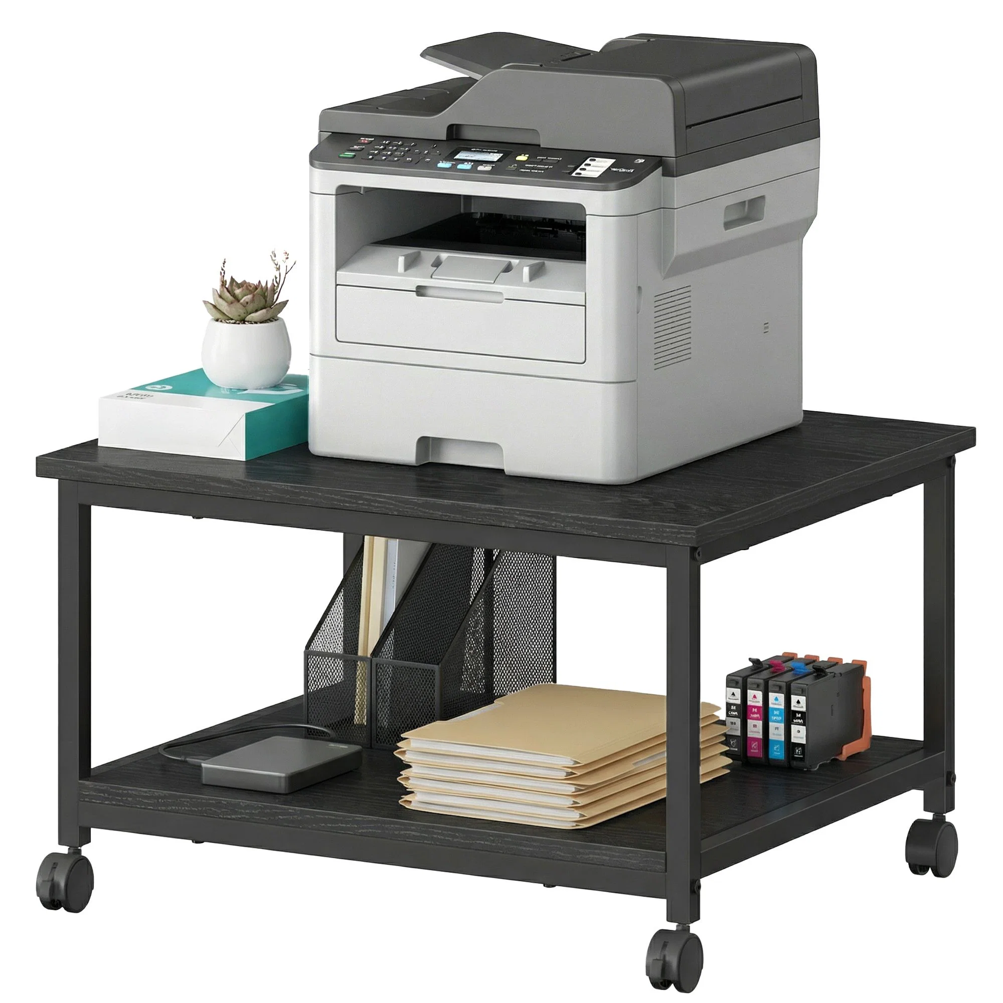 Lightweight SONGMICS HOME SONGMICS HOME 2-Tier Printer Stand with Locking Wheels Printer Table Industrial Under Desk Mobile Cart for Home Office Prestigious