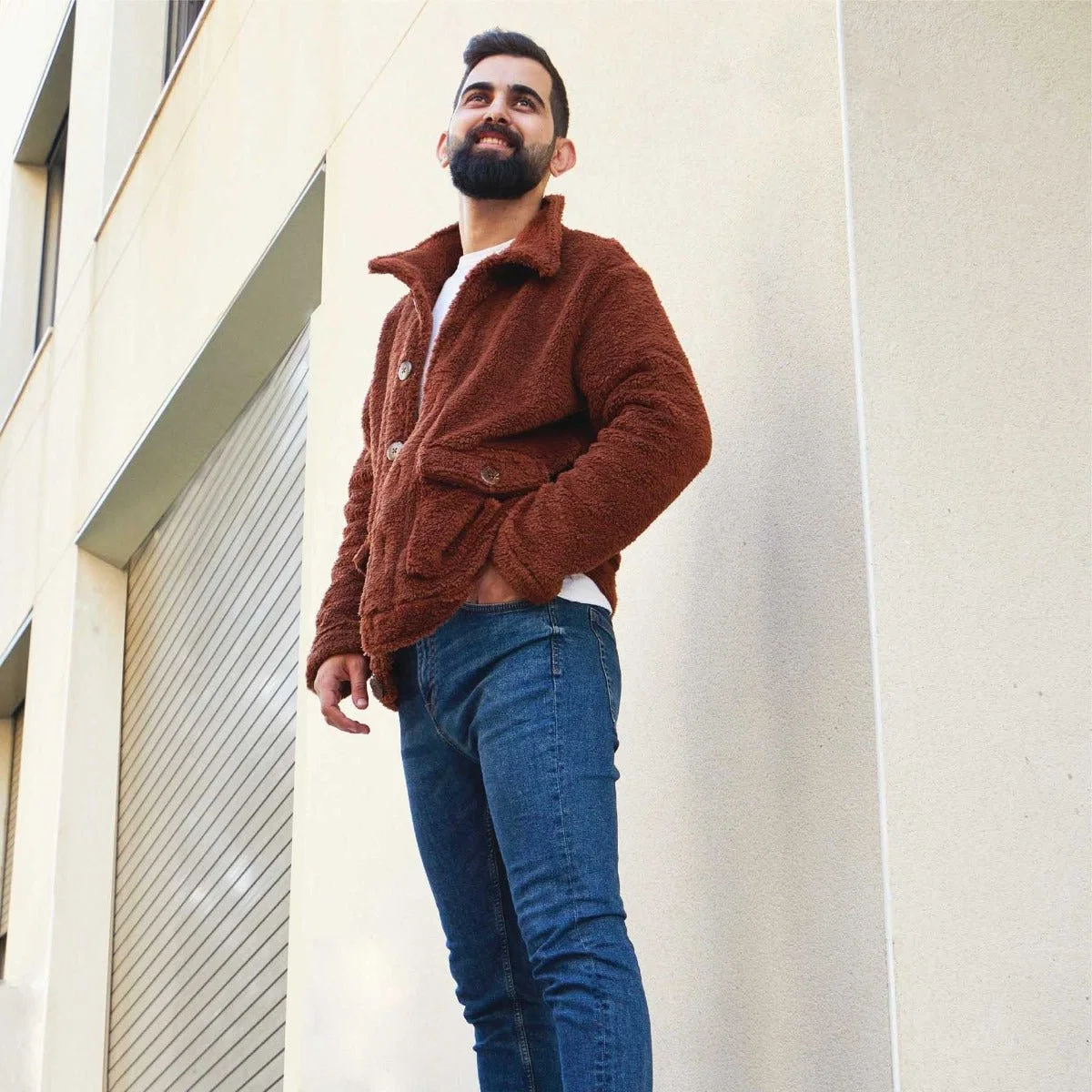 Minimalist Men’s Sherpa Jacket-brown High-End