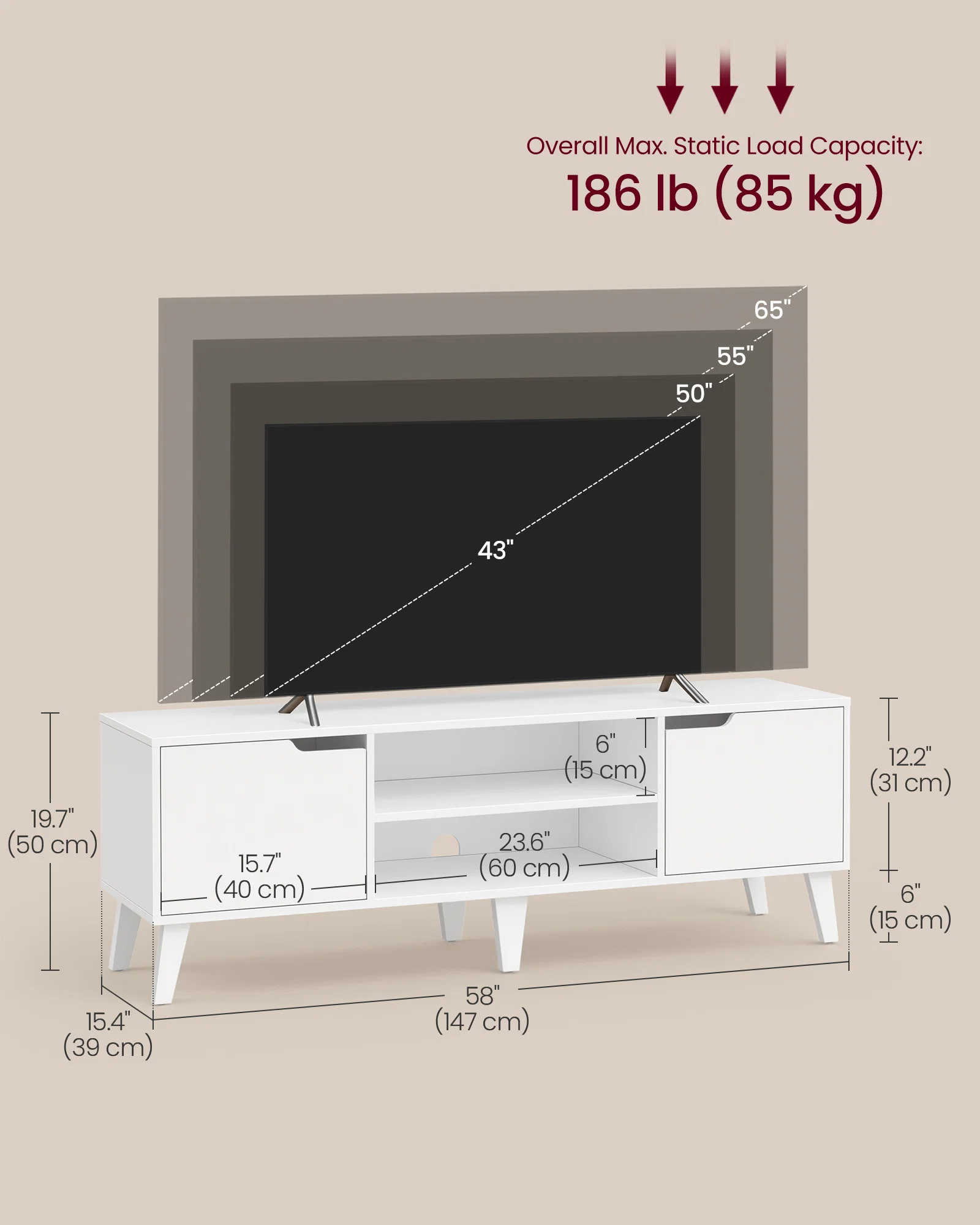 Fashionable VASAGLE VASAGLE TV Stand for 65-Inch T Entertainment Center with Adjustable Shelf 58-Inch Long Media Console Table Transitional Style for Living Room Bedroom Elite