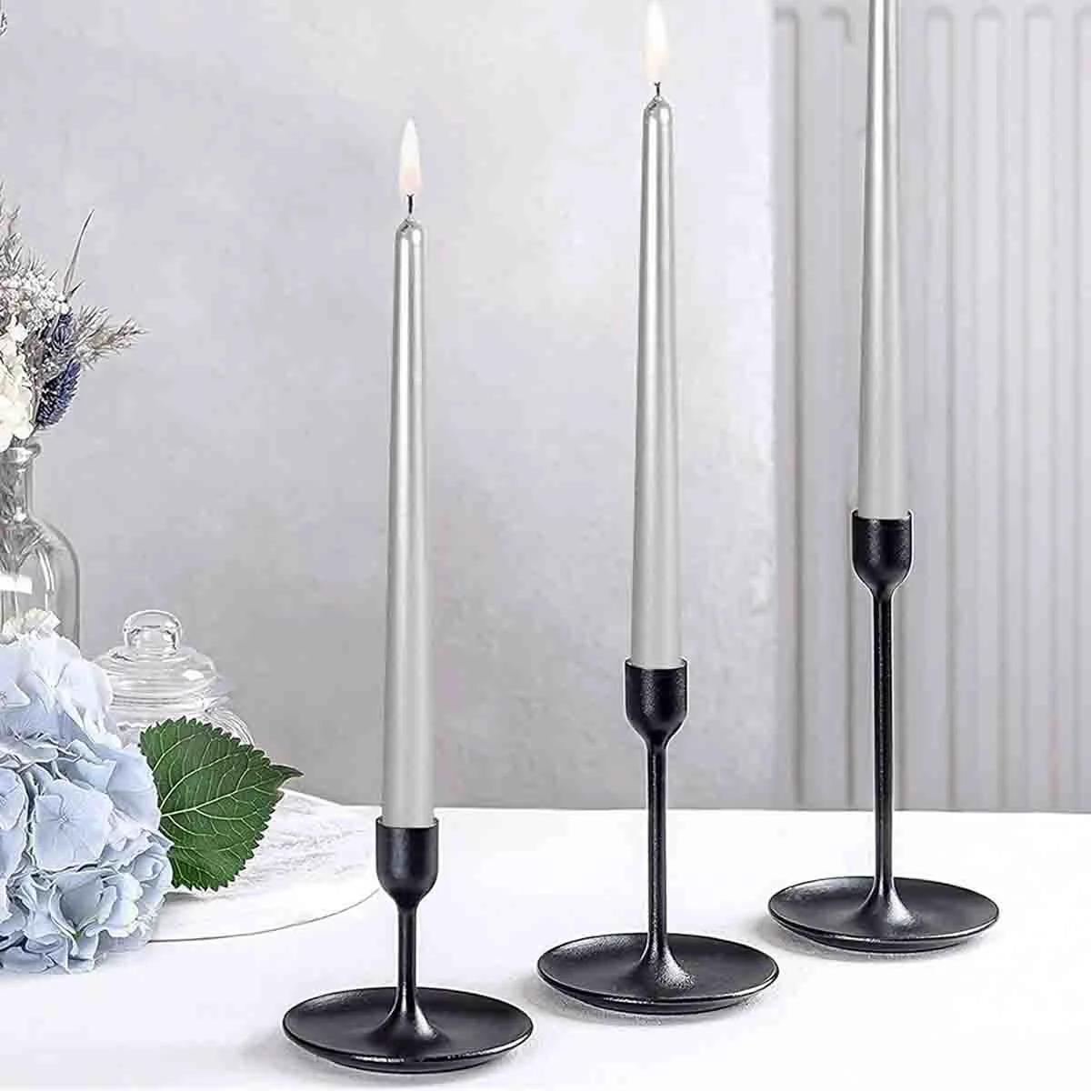 Modern Dinner Candle Set Of 6 Silver Candles Pure