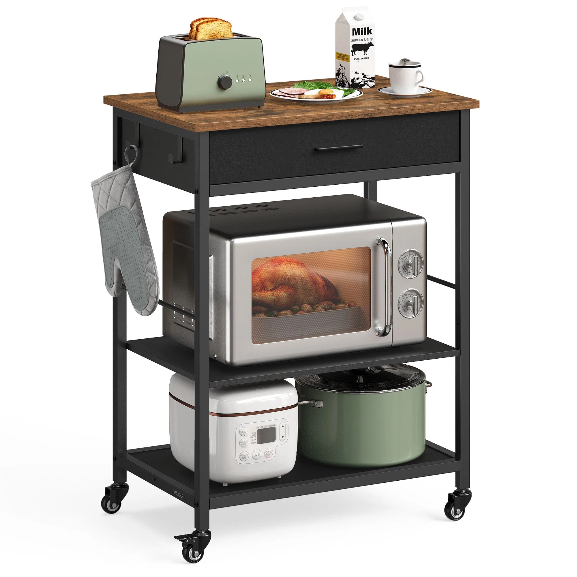 Versatile VASAGLE VASAGLE Kitchen Rolling Island Fashionable
