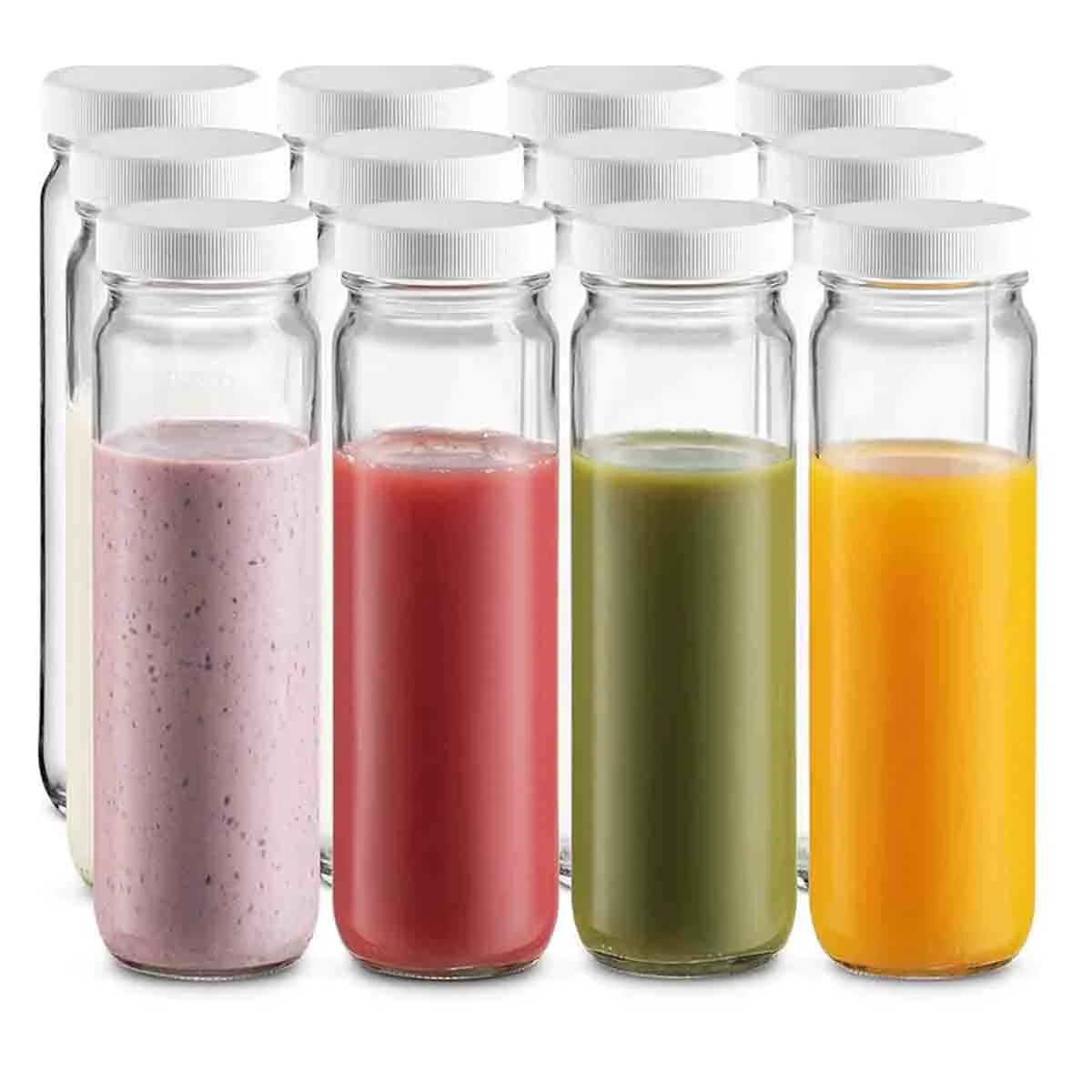Minimalist A La Cuisine Glass Bottles Set 12 with Lids and Straws Detailed