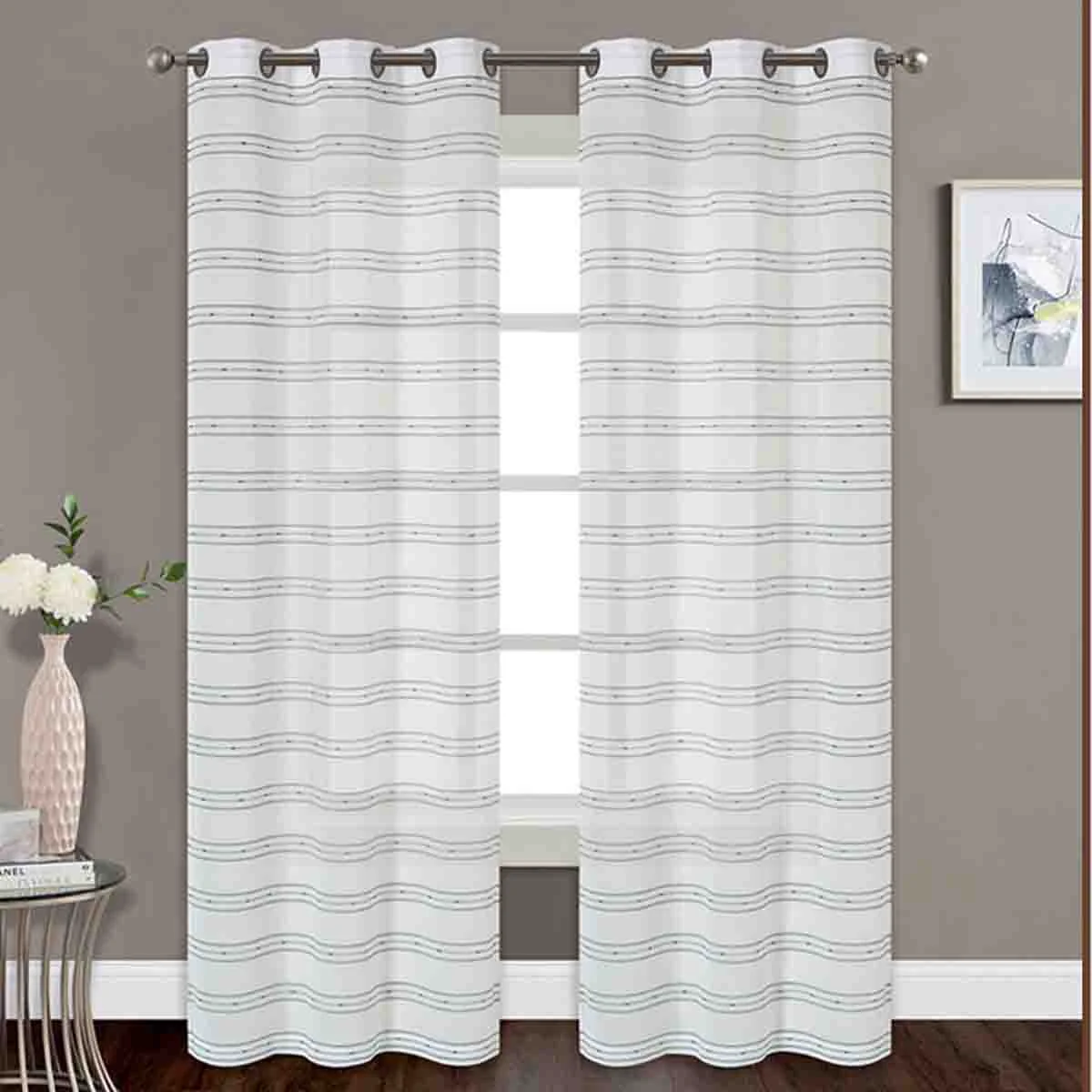 Selected Lauren Taylor ELENA 2 PK Striped Jacquard Sheer Panels First-Class