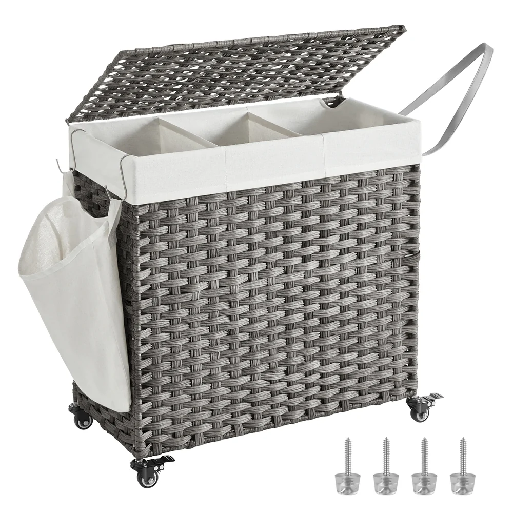Efficient SONGMICS Handwoven Laundry Basket with Wheels Verified