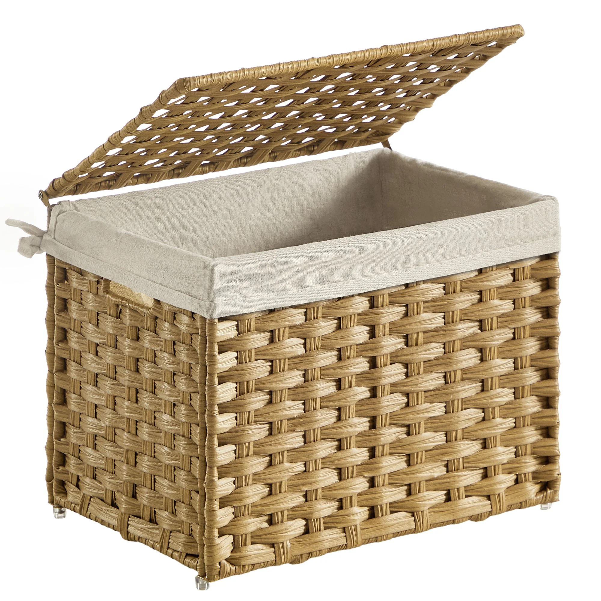 Solid SONGMICS SONGMICS Storage Basket with Lid Woven Blanket Storage Bin with Handles 9.2 Gallons 35 L Natural Traditional
