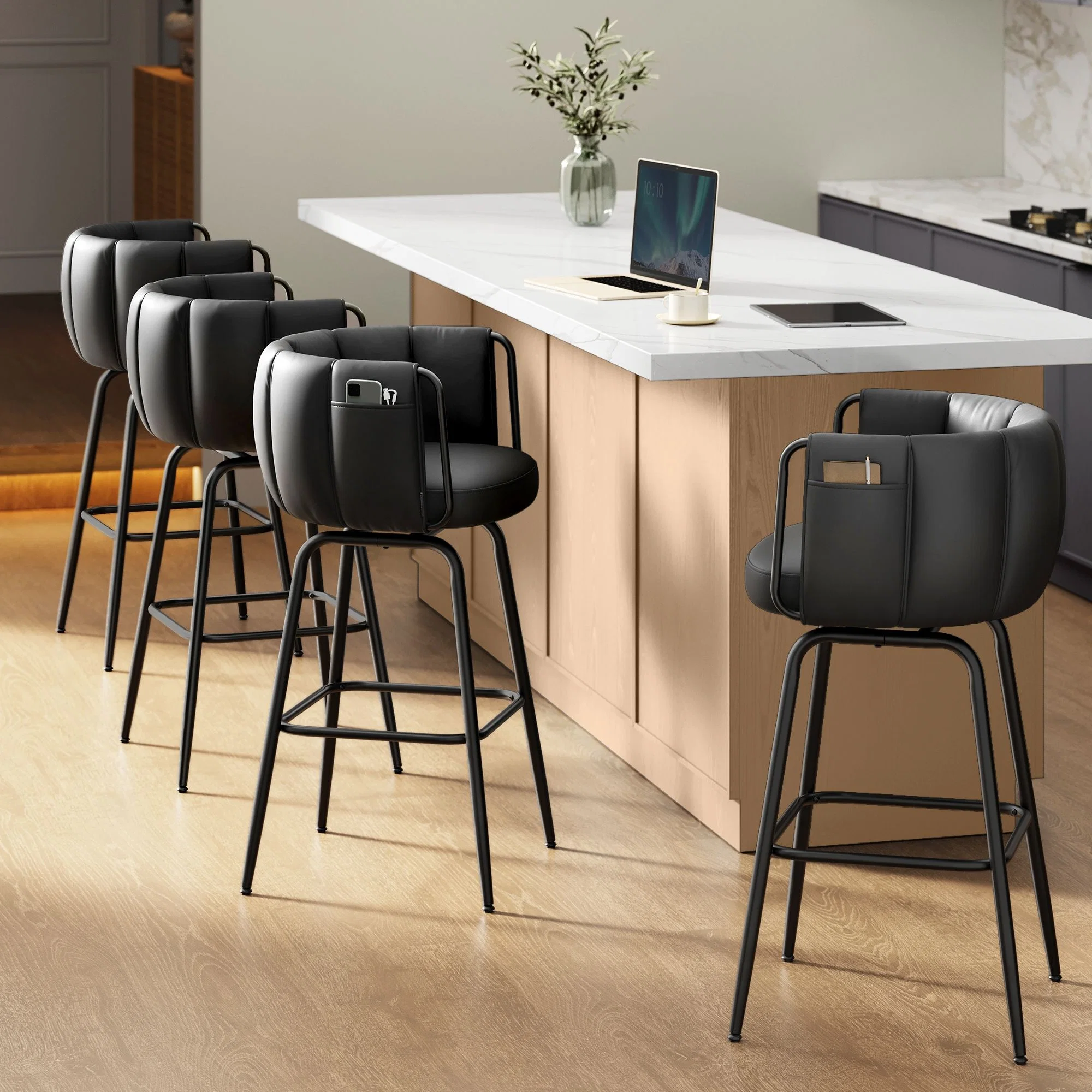 Environmentally Friendly SONGMICS HOME SONGMICS HOME 360° Swivel Bar Stools Set of 4 Barstools with Curved Back Ink Black Specialty