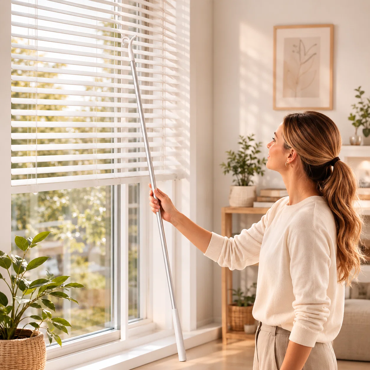 Enhanced Lauren Taylor Cordless Blind Extendable Wand – White Functional