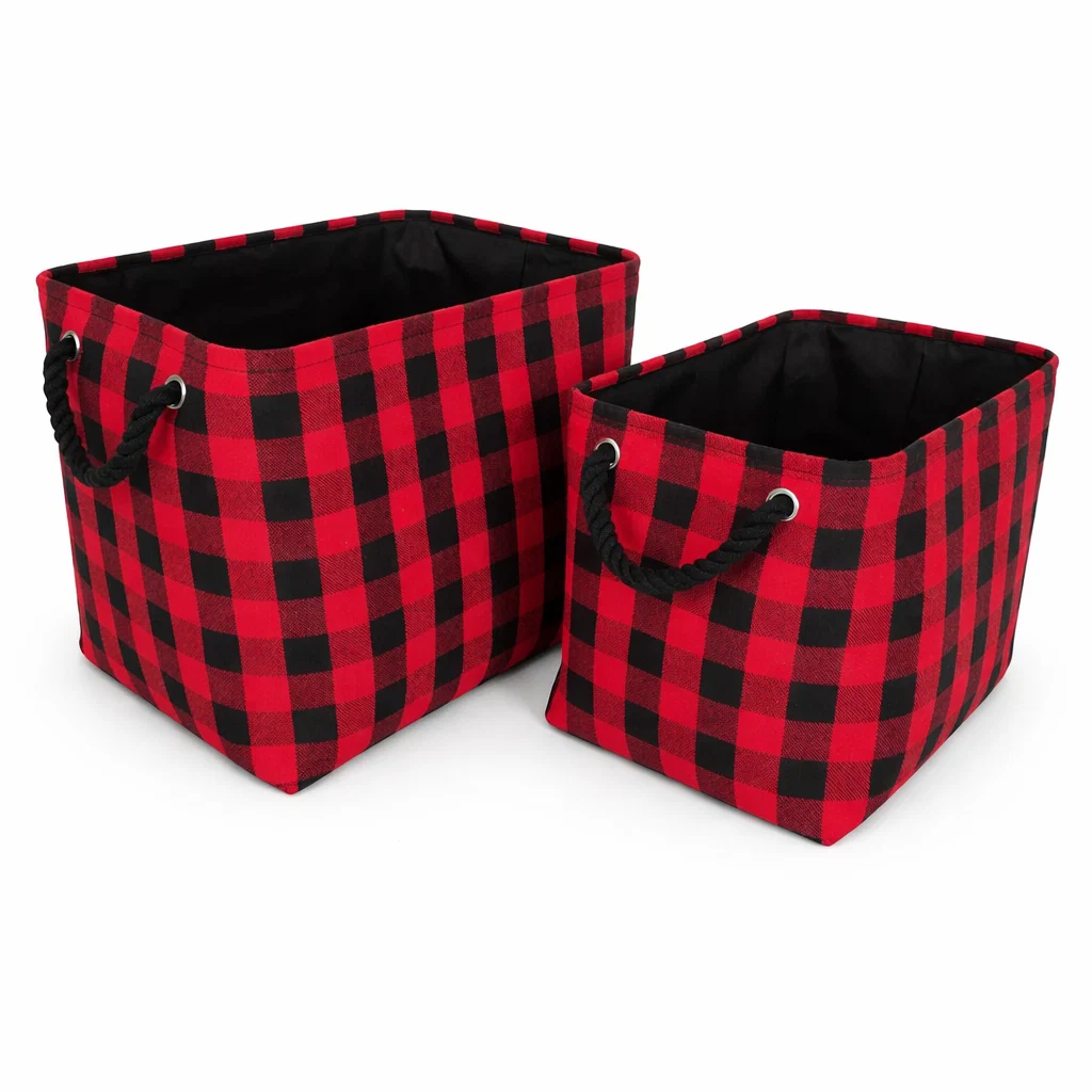 Unique Lauren Taylor- Canvas Buffalo Plaid Baskets Sustainable
