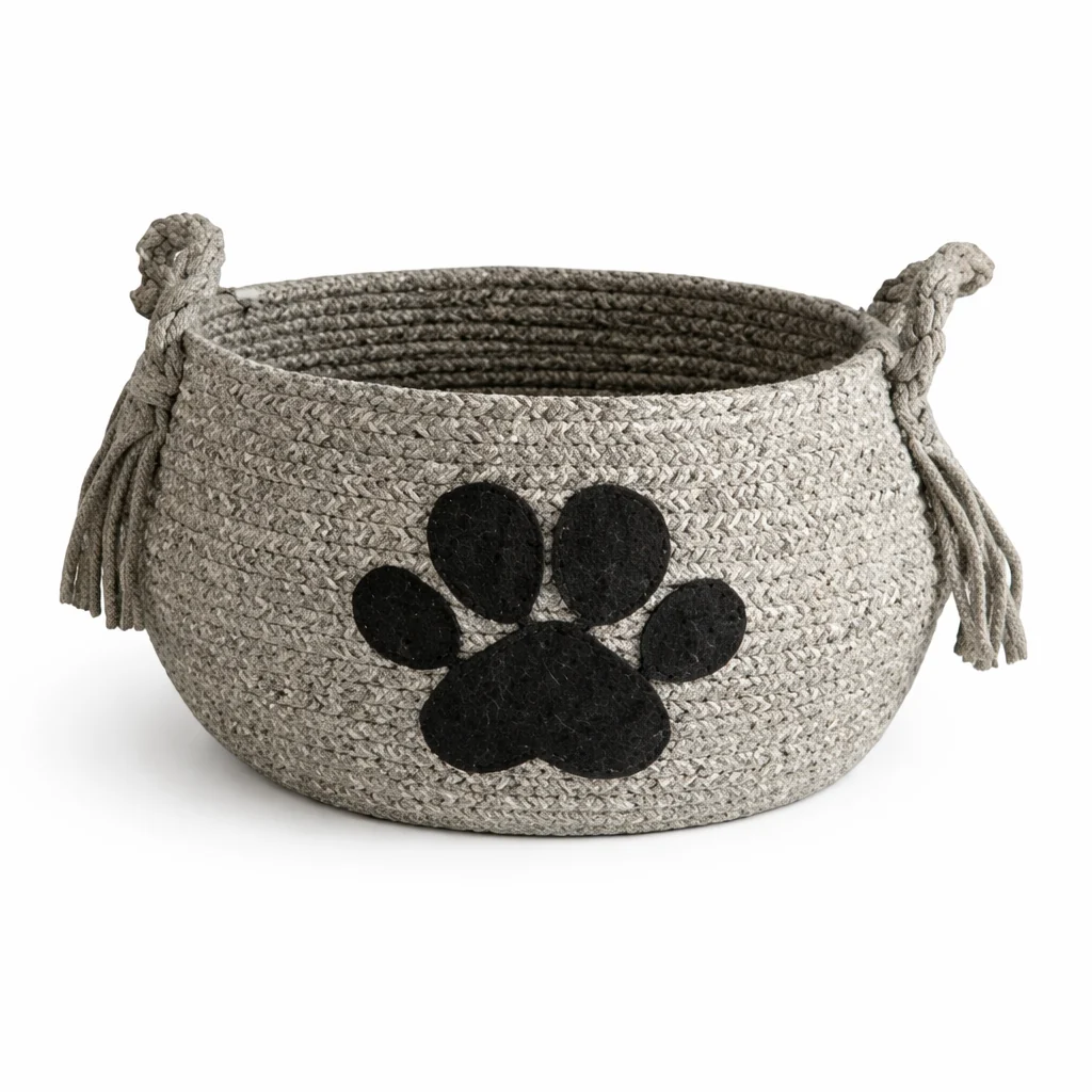 Elite Lauren Taylor- Round Rope Basket with Pet Applique 27cm D x 21cm H Natural