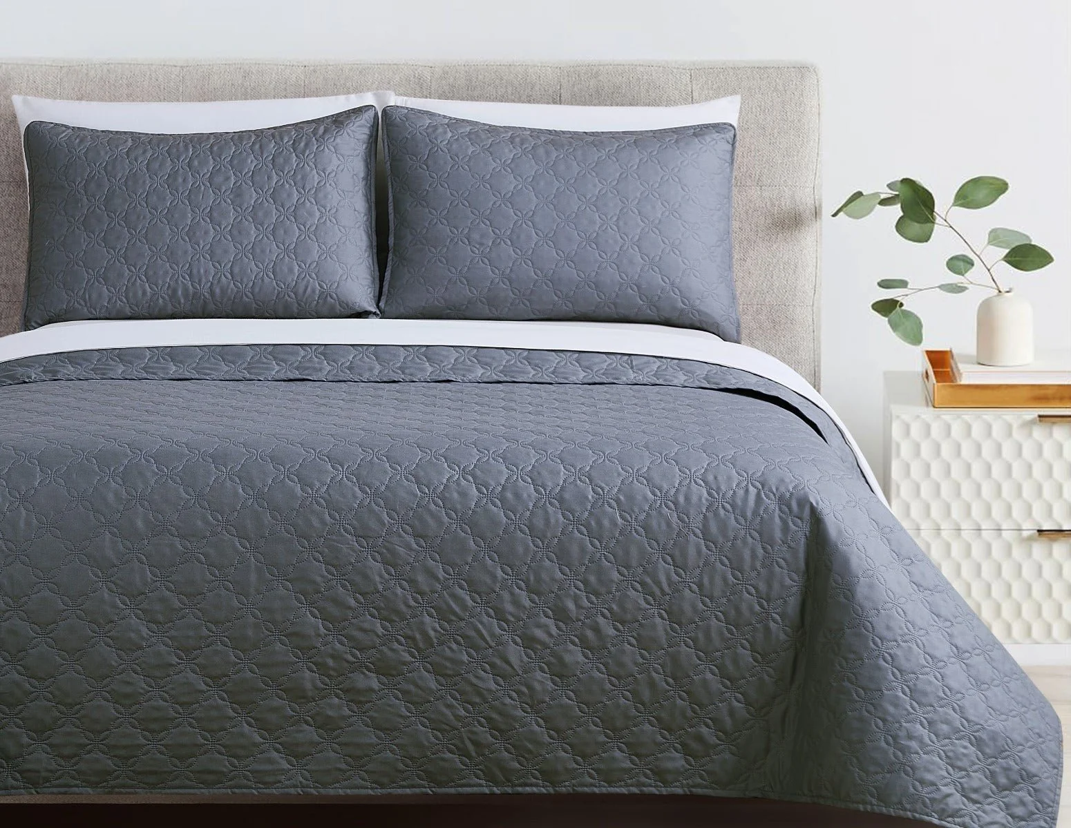 Reusable Lauren Taylor ERICA- 3 PC Quilt set Grey First-Class
