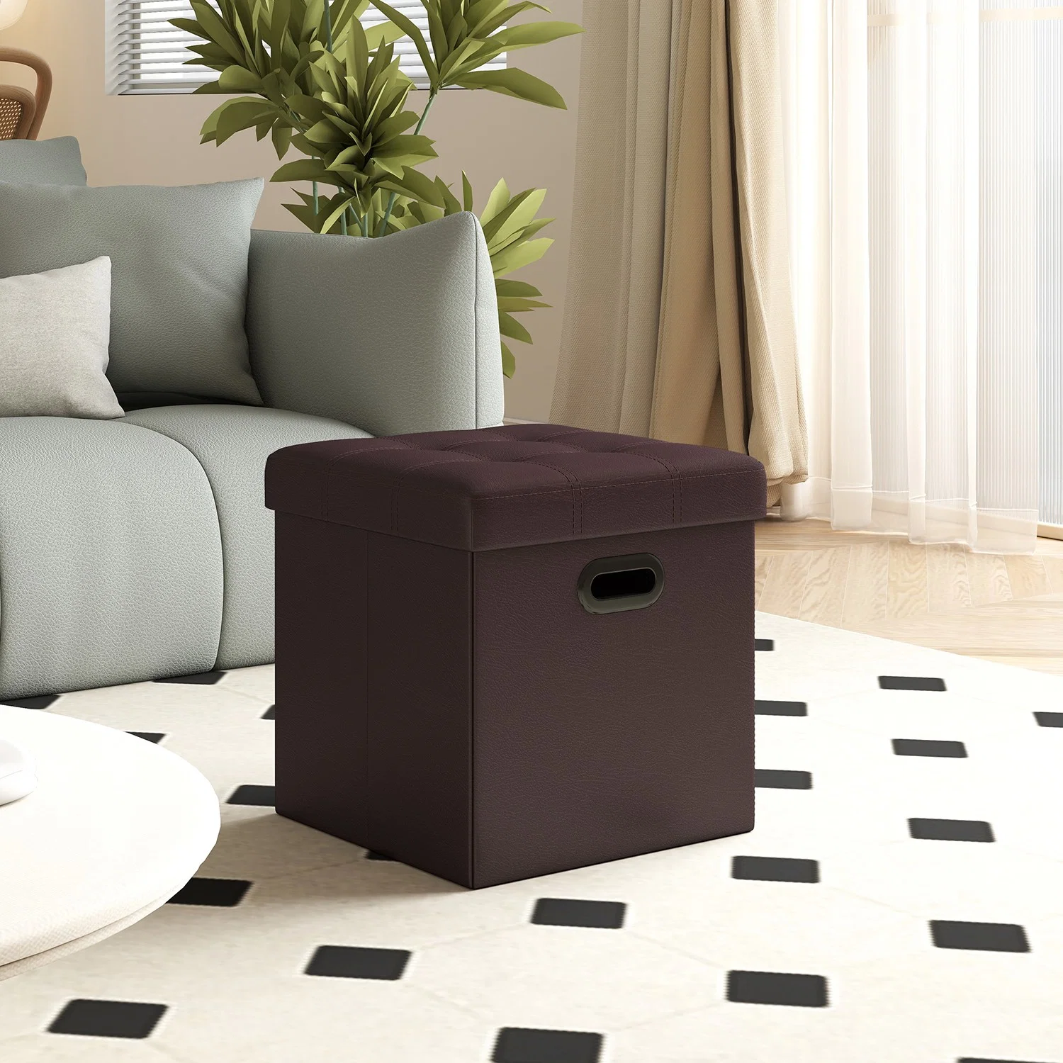 Easy-to-Use SONGMICS Storage ottoman footstool with grommet handles for living room Traditional