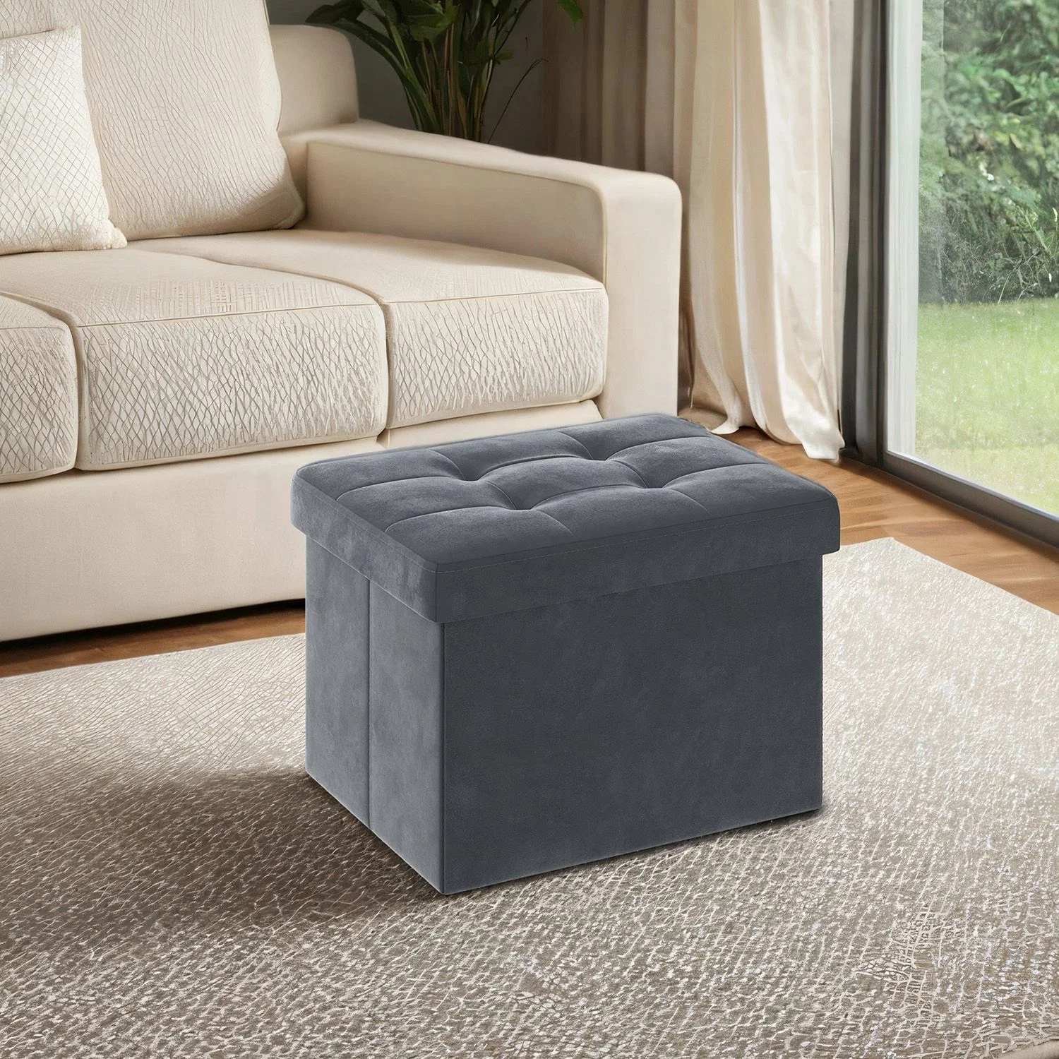 Smooth SONGMICS Foldable storage ottoman footrest for living room bedroom and dorm Sustainable