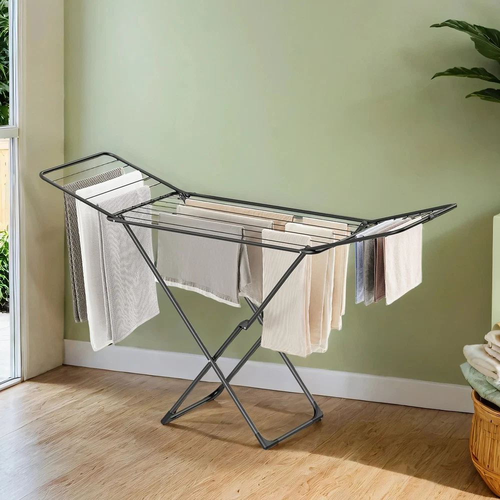 Easy-to-Use SONGMICS Foldable clothes drying rack with gullwings for laundry use Fast