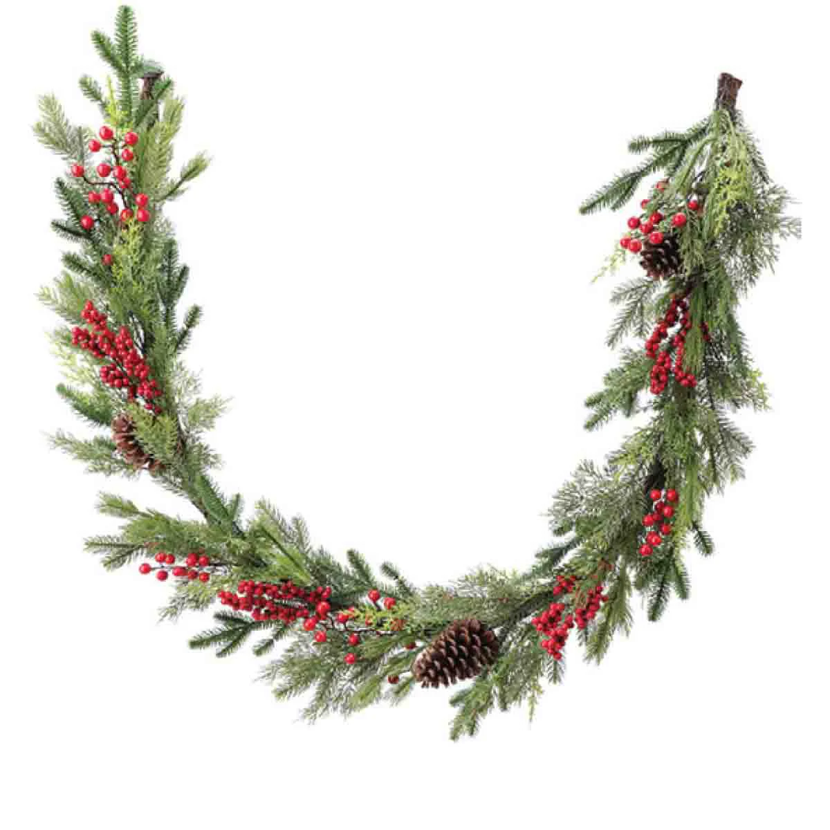 Next-Generation 1.83m Mixed Pine Garland With Pinecones And Red Berries High-End