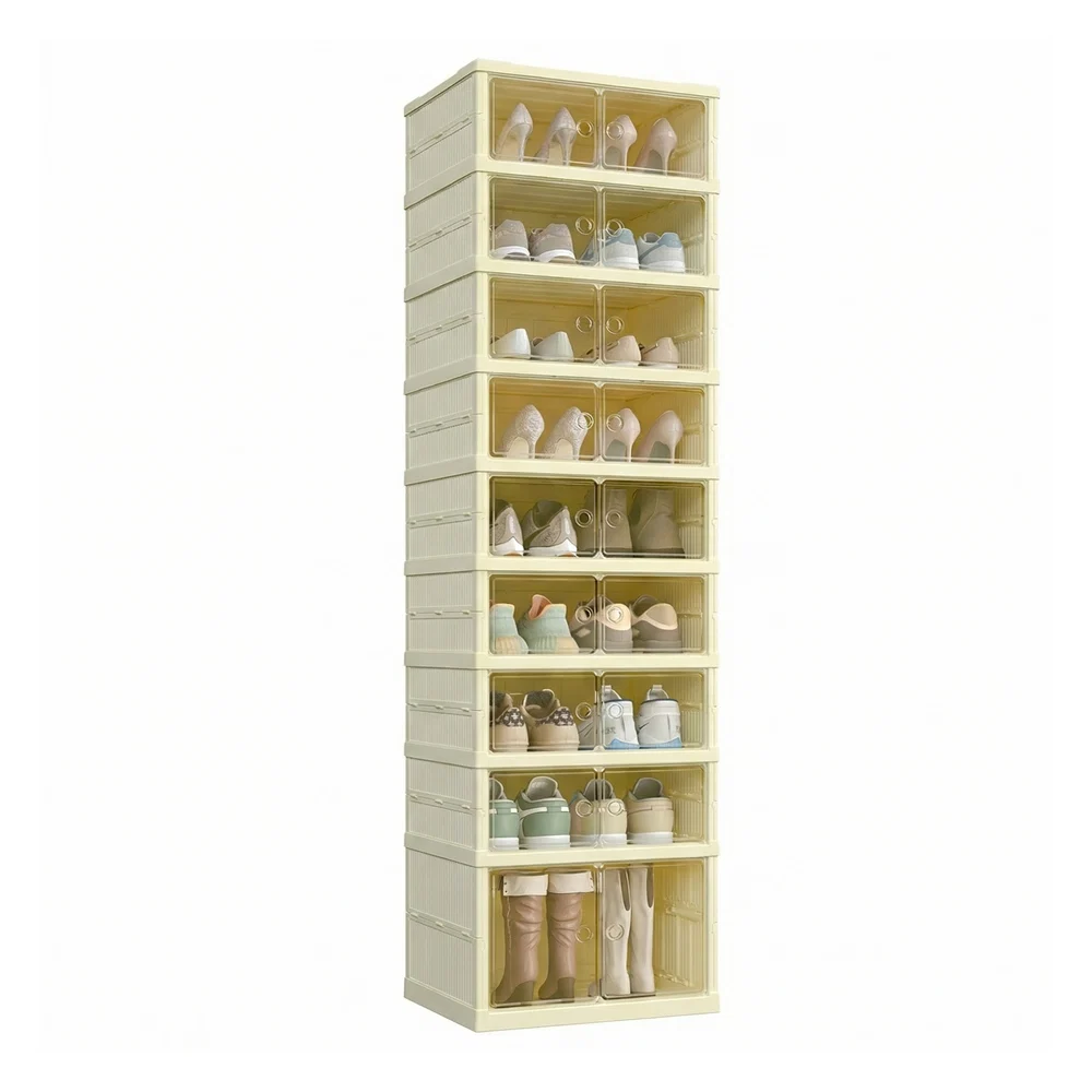 High-Performance SONGMICS SONGMICS Foldble Shoe Storage Organizer for Closet Stackable Sneaker Cabinet with Magnetic Door Refined