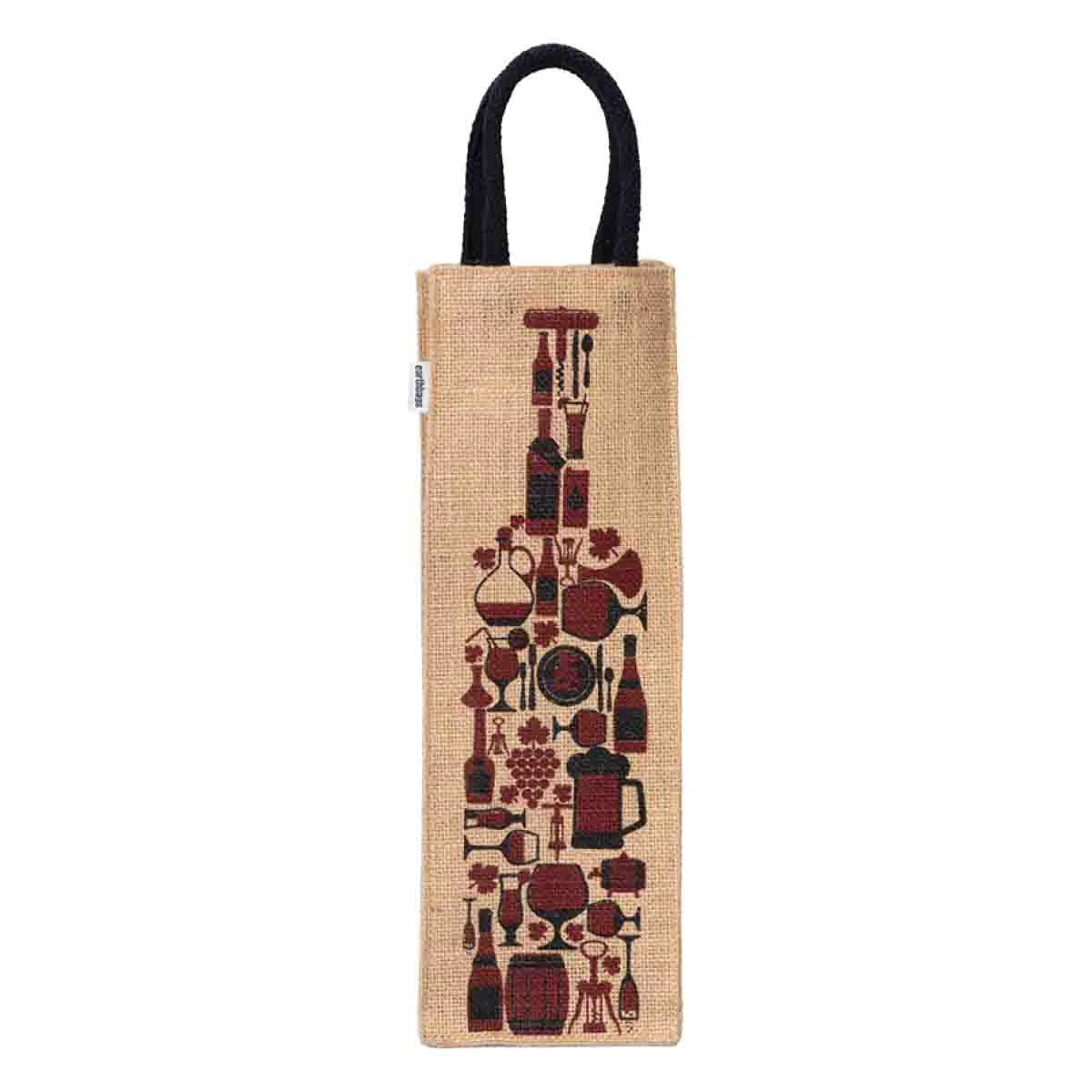 Exceptional Printed Jute Wine Bags 4x4x14 In Asst Elegant