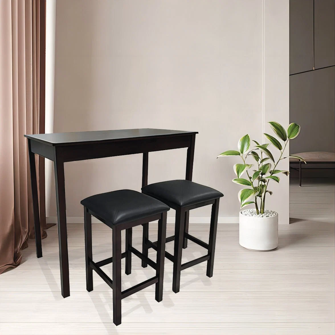 Detailed Atelier Du Nord- New York 3pc High Table With Bar Stools Natural