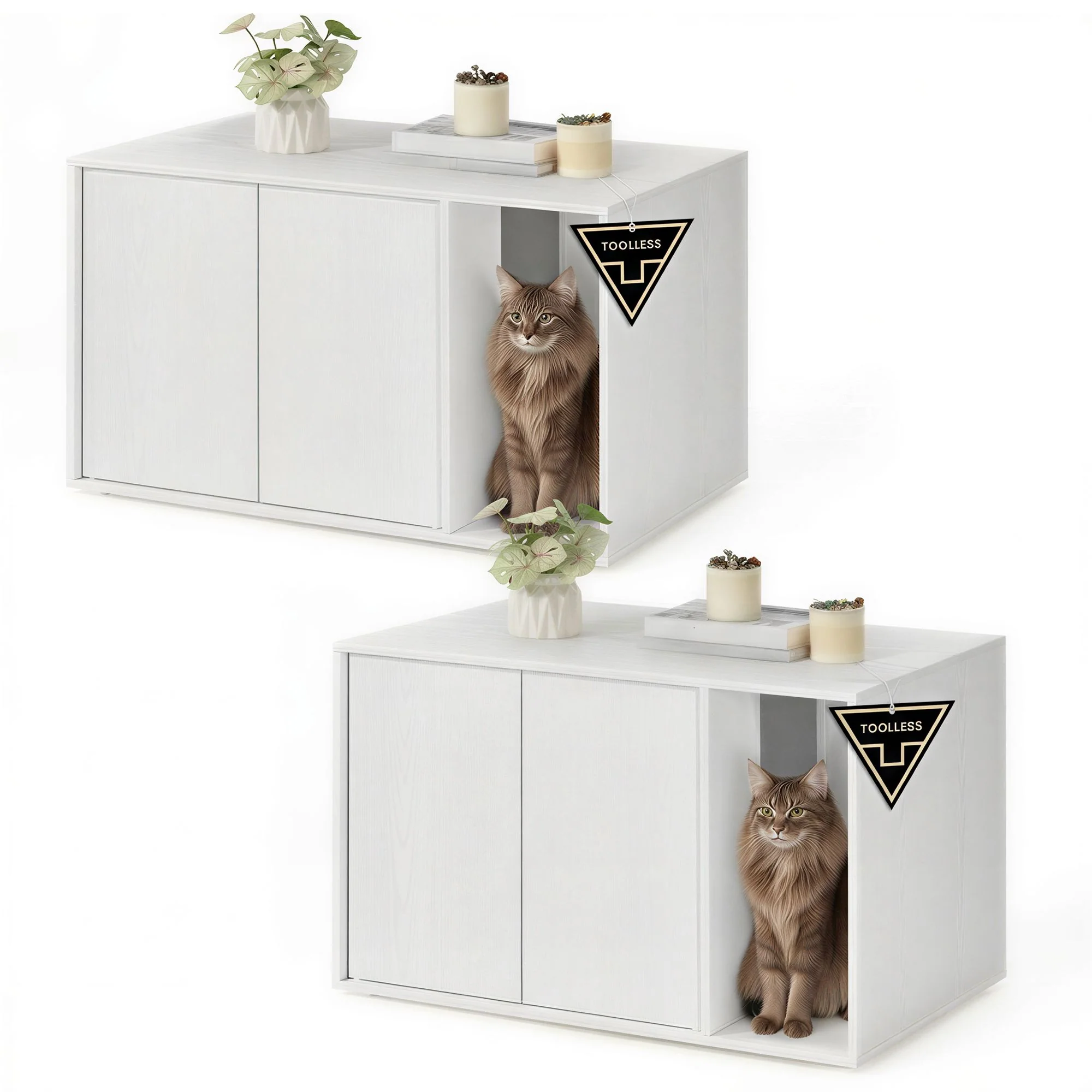 Smart SONGMICS HOME Enclosure Superfast Toolless Assembly Cat House for Large Cats Display Side Table Push-to-Open Doors Minimalist Modern Set of 2 Snow White UPCL013W01-2J Genuine