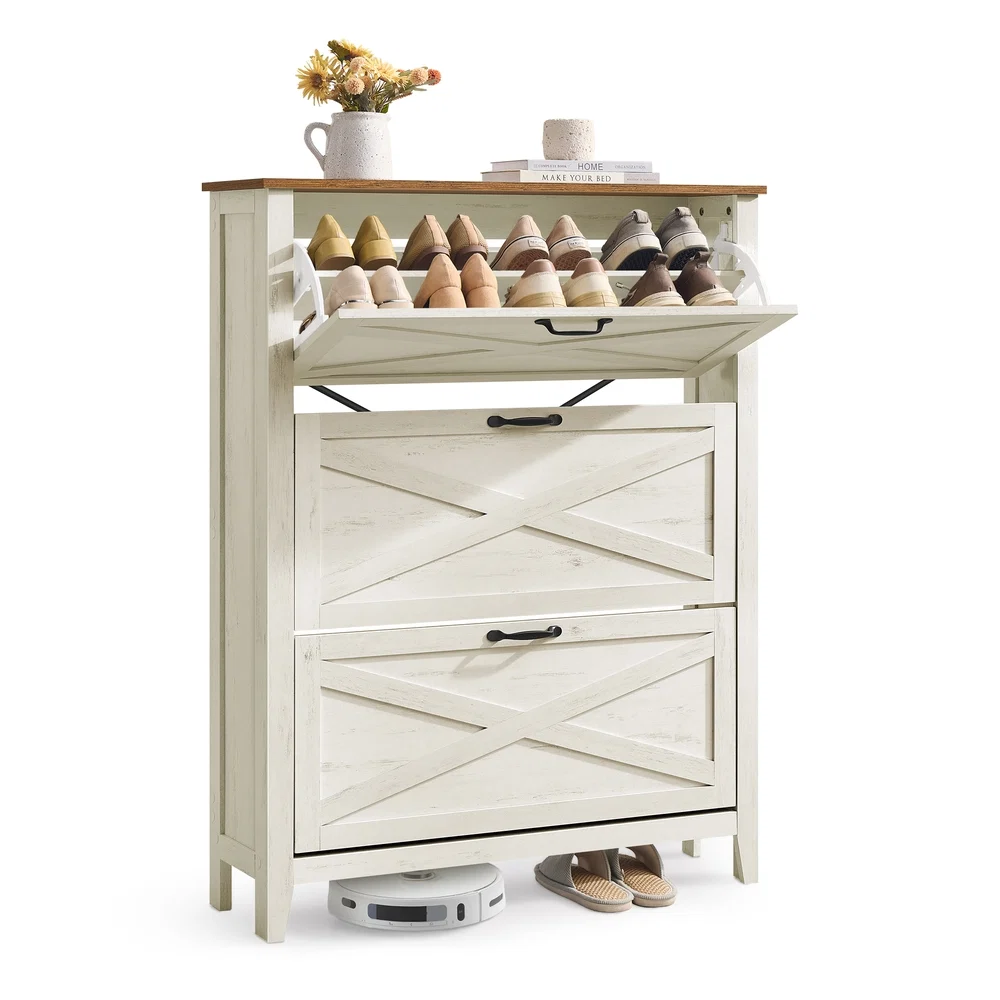 Powerful VASAGLE Liry Collection – Shoe Storage Cabinet Organizer with 3 Flip Drawers Healthy
