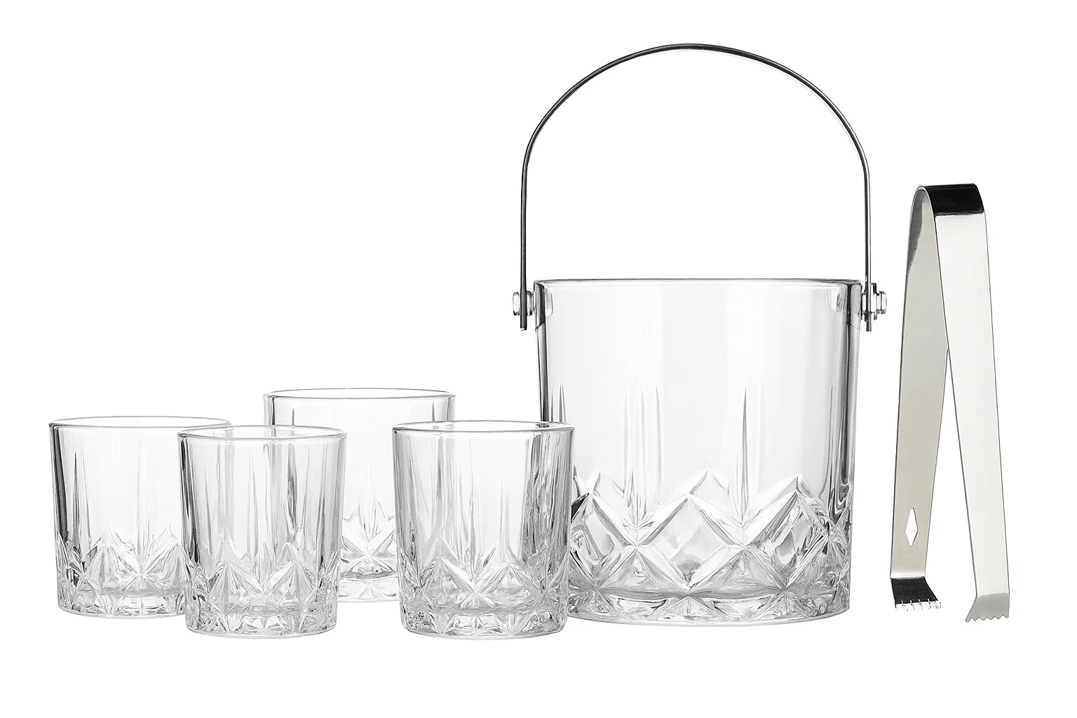 Convenient Set of 4 Glasses Ice bucket and Tong 950ML 340ML Proven