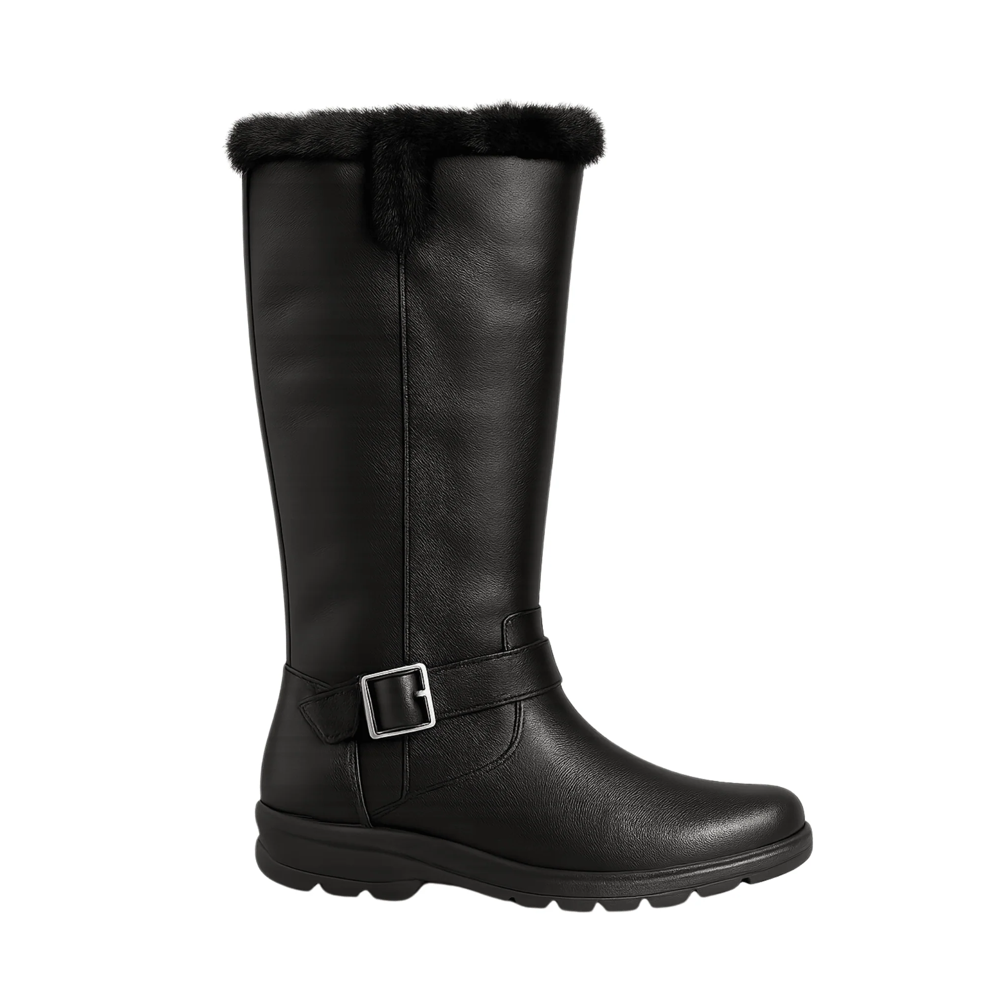 Next-Generation Faux Leather Mid-Calf Boots with Faux Fur Trim Comfortable