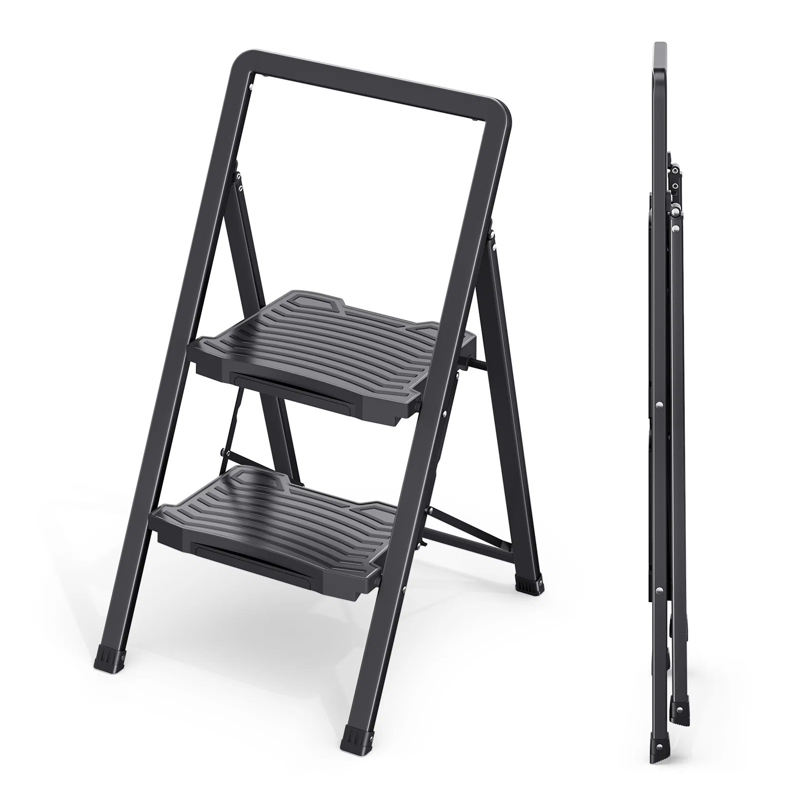 Crafted KINGRACK 2 3 4 Folding Step Ladder with Handrail Steel Step Stool Black Prestigious