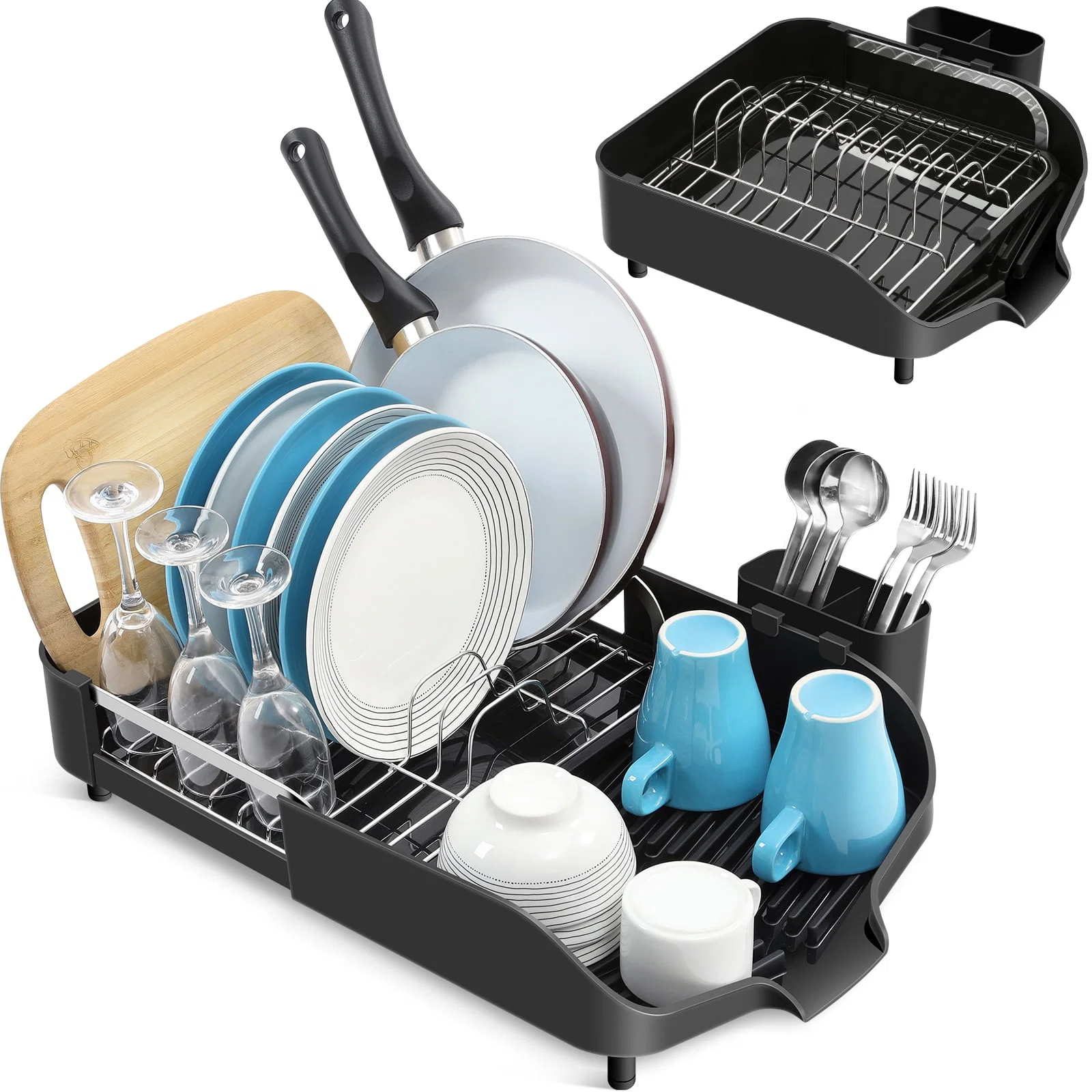 Environmentally Friendly TOOLF Dish Drying Rack Removable Dish Drainer with Water Tray for Kitchen Large Capacity Black 13.7 quot -20.47 quot Lx12.6 quot W WK810700 Reusable