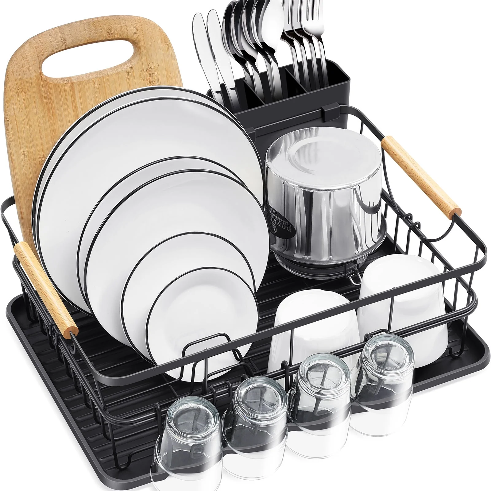Detailed TOOLF Dish Drying Rack Removable Utensil Holder Plate Organizer for Kitchen Counter Black WK810713-B Fine Crafted