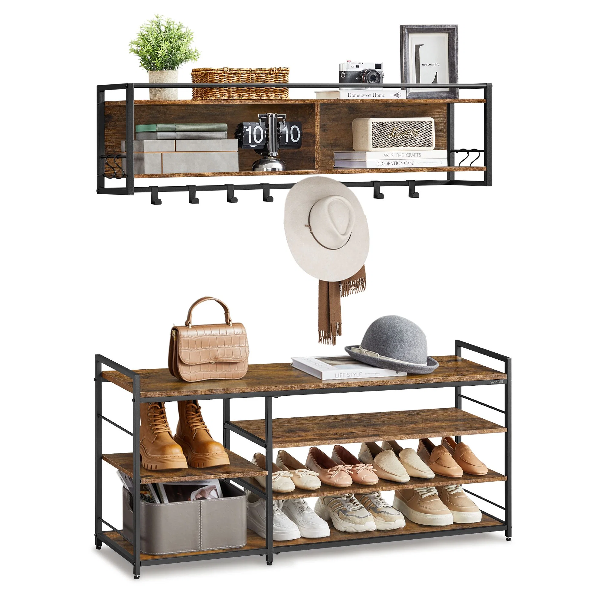 Consistent VASAGLE VASAGLE Hall Tree with Shoe Bench Coat Rack Shoe Bench Set Entryway Furniture Effective