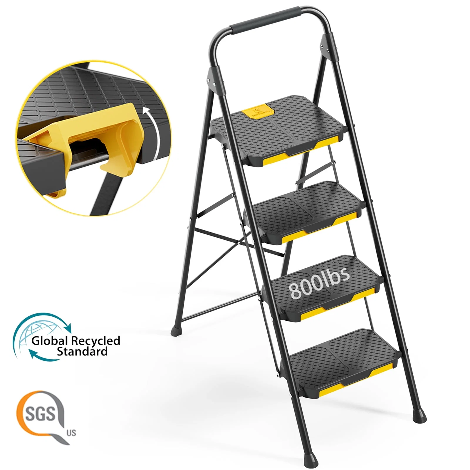 Next-Generation KK KINGRACK 4 Step Stool Folding Step Ladder for Home amp Outdoor 800 lbs Capacity Black Minimalist