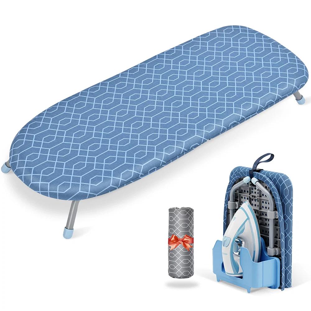 High-Grade KK KINGRACK Ironing Board Small Tabletop Ironing Board with Iron Holder Foldable amp Space-Saving Blue＋Gray Optimized